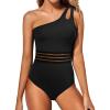 imageHolipick One Shoulder One Piece Swimsuit for Women Tummy Control Bathing Suits Modest Full Coverage Keyhole SwimwearMesh Black