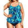 imageHolipick Plus Size Tankini Swimsuit for Women Tummy Control Two Piece Bathing Suit TankiniBlue Leaf