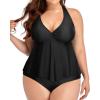 imageHolipick Plus Size Two Piece Swimsuits High Waisted Bathing Suits for Women Halter Tankini Top with BottomsBlack