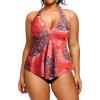 imageHolipick Plus Size Two Piece Swimsuits High Waisted Bathing Suits for Women Halter Tankini Top with BottomsRed Flower