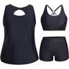 imageHolipick Women Plus Size 3 Piece Tankini Swimsuits Tummy Control Bathing Suits with Boy Shorts Tank Top with Sports BraBlack