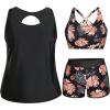 imageHolipick Women Plus Size 3 Piece Tankini Swimsuits Tummy Control Bathing Suits with Boy Shorts Tank Top with Sports BraBlack Floral