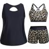 imageHolipick Women Plus Size 3 Piece Tankini Swimsuits Tummy Control Bathing Suits with Boy Shorts Tank Top with Sports BraLeopard