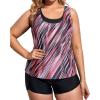 imageHolipick Women Plus Size 3 Piece Tankini Swimsuits Tummy Control Bathing Suits with Boy Shorts Tank Top with Sports BraPink Striped