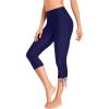 imageHolipick Womens Plus Size Swim Capris High Waisted Swim Pants Drawstring UPF50 Long Swim ShortsNavy and Blue
