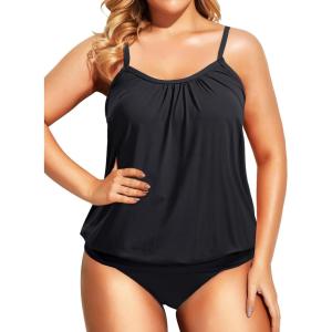 imageHolipick Plus Size Tankini Swimsuit for Women Tummy Control Two Piece Bathing Suit TankiniBlack
