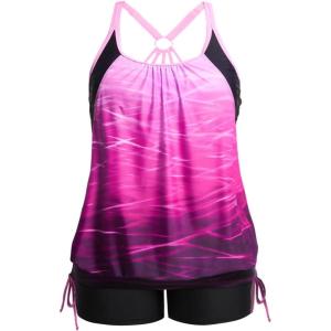 imageHolipick Plus Size Tankini Swimsuits for Women Two Piece Tummy Control Bathing Suit Blouson Tankini Top with ShortsPink Gradient