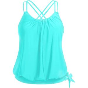 imageHolipick Plus Size Tankini Tops for Women Blouson Tummy Control Swim top Loose Fit Bathing Suit Top No BottomAqua