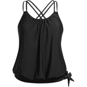 imageHolipick Plus Size Tankini Tops for Women Blouson Tummy Control Swim top Loose Fit Bathing Suit Top No BottomBlack