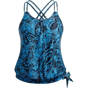 imageHolipick Plus Size Tankini Tops for Women Blouson Tummy Control Swim top Loose Fit Bathing Suit Top No BottomBlue Paisley