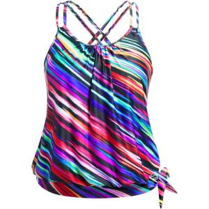 imageHolipick Plus Size Tankini Tops for Women Blouson Tummy Control Swim top Loose Fit Bathing Suit Top No BottomColor Striped