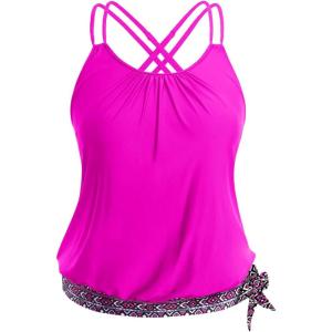 imageHolipick Plus Size Tankini Tops for Women Blouson Tummy Control Swim top Loose Fit Bathing Suit Top No BottomPink Geometry