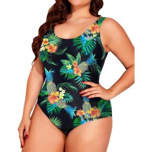 imageHolipick Womens Plus Size One Piece Swimsuits Tummy Control Bathing Suits Sporty SwimwearBlack Floral