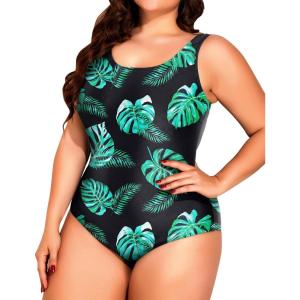 imageHolipick Womens Plus Size One Piece Swimsuits Tummy Control Bathing Suits Sporty SwimwearGreen Leaf