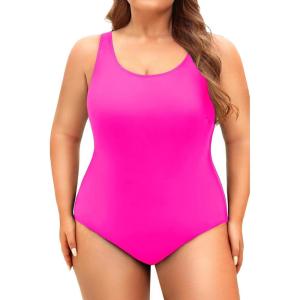 imageHolipick Womens Plus Size One Piece Swimsuits Tummy Control Bathing Suits Sporty SwimwearHot Pink