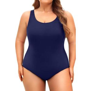 imageHolipick Womens Plus Size One Piece Swimsuits Tummy Control Bathing Suits Sporty SwimwearNavy Blue