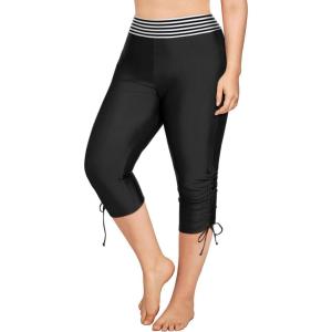 imageHolipick Womens Plus Size Swim Capris High Waisted Swim Pants Drawstring UPF50 Long Swim ShortsBlack Stripe