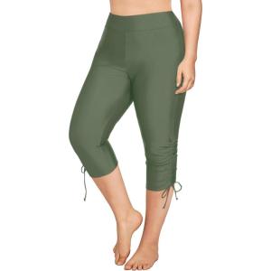 imageHolipick Womens Plus Size Swim Capris High Waisted Swim Pants Drawstring UPF50 Long Swim ShortsGreen