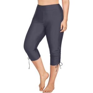imageHolipick Womens Plus Size Swim Capris High Waisted Swim Pants Drawstring UPF50 Long Swim ShortsGrey