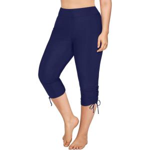 imageHolipick Womens Plus Size Swim Capris High Waisted Swim Pants Drawstring UPF50 Long Swim ShortsNavy Blue
