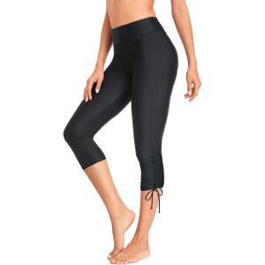 imageHolipick Womens Plus Size Swim Capris High Waisted Swim Pants Drawstring UPF50 Long Swim ShortsPure Black
