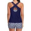 imageHolipick 3 Piece Tankini Swimsuits for Women Tummy Control Bathing Suits Swim Tank Top with Bra Boy Shorts Teen SwimwearBlue