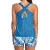 imageHolipick 3 Piece Tankini Swimsuits for Women Tummy Control Bathing Suits Swim Tank Top with Bra Boy Shorts Teen SwimwearBlue Leaf