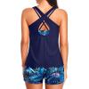 imageHolipick 3 Piece Tankini Swimsuits for Women Tummy Control Bathing Suits Swim Tank Top with Bra Boy Shorts Teen SwimwearBlue Leaves