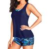imageHolipick 3 Piece Tankini Swimsuits for Women Tummy Control Bathing Suits Swim Tank Top with Bra Boy Shorts Teen SwimwearBlue Leaves