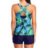 imageHolipick 3 Piece Tankini Swimsuits for Women Tummy Control Bathing Suits Swim Tank Top with Bra Boy Shorts Teen SwimwearBlue Leaves1
