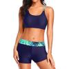 imageHolipick 3 Piece Tankini Swimsuits for Women Tummy Control Bathing Suits Swim Tank Top with Bra Boy Shorts Teen SwimwearBlue Leaves1