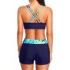 imageHolipick 3 Piece Tankini Swimsuits for Women Tummy Control Bathing Suits Swim Tank Top with Bra Boy Shorts Teen SwimwearBlue Leaves1
