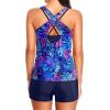 imageHolipick 3 Piece Tankini Swimsuits for Women Tummy Control Bathing Suits Swim Tank Top with Bra Boy Shorts Teen SwimwearBlue Purple Leaves