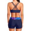 imageHolipick 3 Piece Tankini Swimsuits for Women Tummy Control Bathing Suits Swim Tank Top with Bra Boy Shorts Teen SwimwearBlue Purple Leaves