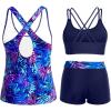 imageHolipick 3 Piece Tankini Swimsuits for Women Tummy Control Bathing Suits Swim Tank Top with Bra Boy Shorts Teen SwimwearBlue Purple Leaves