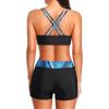 imageHolipick 3 Piece Tankini Swimsuits for Women Tummy Control Bathing Suits Swim Tank Top with Bra Boy Shorts Teen SwimwearBlue Wavy Pattern