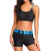 imageHolipick 3 Piece Tankini Swimsuits for Women Tummy Control Bathing Suits Swim Tank Top with Bra Boy Shorts Teen SwimwearBlue Wavy Pattern