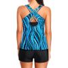 imageHolipick 3 Piece Tankini Swimsuits for Women Tummy Control Bathing Suits Swim Tank Top with Bra Boy Shorts Teen SwimwearBlue Wavy Pattern