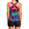imageHolipick 3 Piece Tankini Swimsuits for Women Tummy Control Bathing Suits Swim Tank Top with Bra Boy Shorts Teen SwimwearColorful Leaves