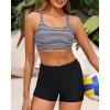 imageHolipick 3 Piece Tankini Swimsuits for Women Tummy Control Bathing Suits Swim Tank Top with Bra Boy Shorts Teen SwimwearGreen Black Striped