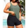 imageHolipick 3 Piece Tankini Swimsuits for Women Tummy Control Bathing Suits Swim Tank Top with Bra Boy Shorts Teen SwimwearGreen Black Striped