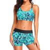 imageHolipick 3 Piece Tankini Swimsuits for Women Tummy Control Bathing Suits Swim Tank Top with Bra Boy Shorts Teen SwimwearGreen Paisley
