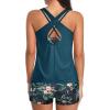 imageHolipick 3 Piece Tankini Swimsuits for Women Tummy Control Bathing Suits Swim Tank Top with Bra Boy Shorts Teen SwimwearGreen and Flower