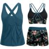 imageHolipick 3 Piece Tankini Swimsuits for Women Tummy Control Bathing Suits Swim Tank Top with Bra Boy Shorts Teen SwimwearGreen and Flower