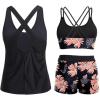 imageHolipick 3 Piece Tankini Swimsuits for Women Tummy Control Bathing Suits Swim Tank Top with Bra Boy Shorts Teen SwimwearPink Floral