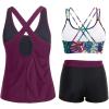imageHolipick 3 Piece Tankini Swimsuits for Women Tummy Control Bathing Suits Swim Tank Top with Bra Boy Shorts Teen SwimwearPurple