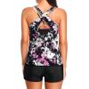 imageHolipick 3 Piece Tankini Swimsuits for Women Tummy Control Bathing Suits Swim Tank Top with Bra Boy Shorts Teen SwimwearPurple Flowers