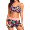 imageHolipick 3 Piece Tankini Swimsuits for Women Tummy Control Bathing Suits Swim Tank Top with Bra Boy Shorts Teen SwimwearRed Leaves