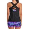 imageHolipick 3 Piece Tankini Swimsuits for Women Tummy Control Bathing Suits Swim Tank Top with Bra Boy Shorts Teen SwimwearTribal