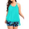 imageHolipick Women Plus Size Two Piece Tankini Swimsuit Tummy Control Bathing Suits Blouson Tankini Top with Boy ShortsAqua and Blue Flower